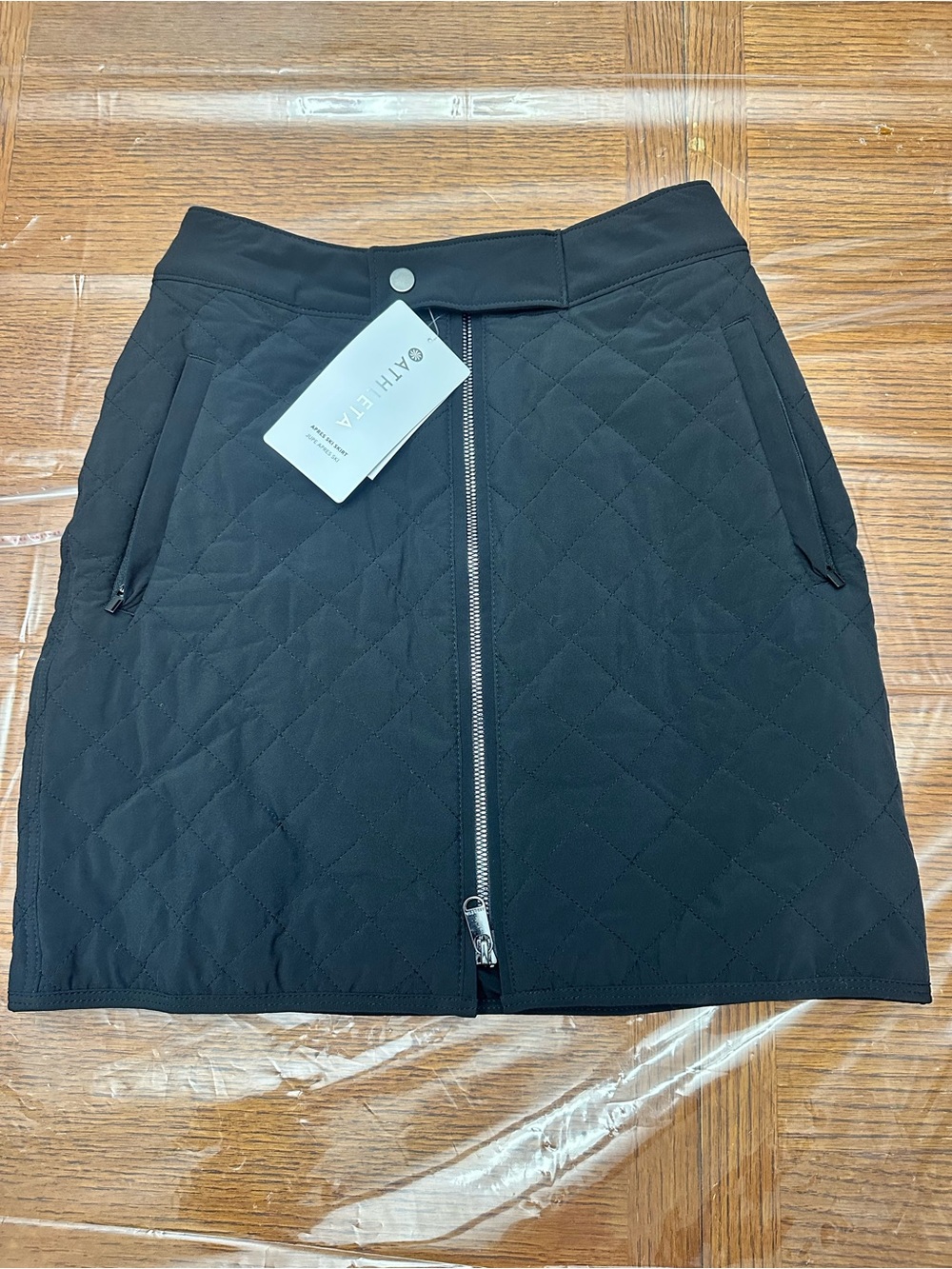 Athleta Black Quilted Zip-Front Mini Skirt